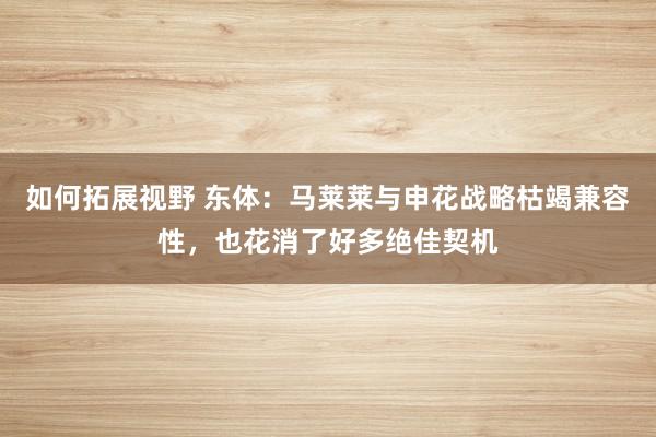 如何拓展视野 东体：马莱莱与申花战略枯竭兼容性，也花消了好多绝佳契机