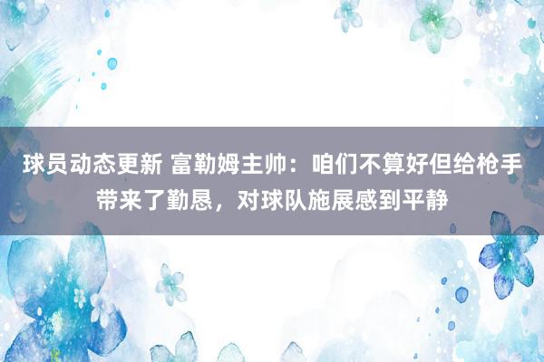 球员动态更新 富勒姆主帅：咱们不算好但给枪手带来了勤恳，对球队施展感到平静